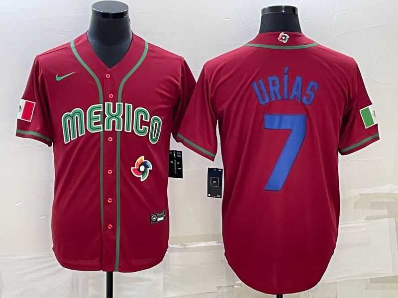 Men 2023 World Cub Mexico 7 Urias Red Nike MLB Jersey43